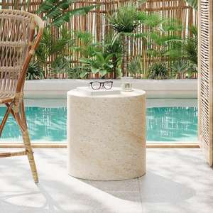 CHRISTOPHER KNIGHT HOME Zayden Outdoor Patio Round Accent Table, Concrete, Beige Travertine