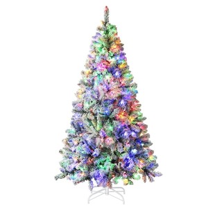 VEIKOUS 6.5 ft. Pre-Lit LED Flocked Artificial Christmas Tree with Multi-Color Light