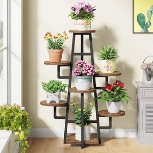 BYBLIGHT Wellston 43.3 in. Rustic Brown Rectangle Wood Indoor Plant Stand with 7 Tier, Tall Plant Shelf Corner Plant Pots Holder