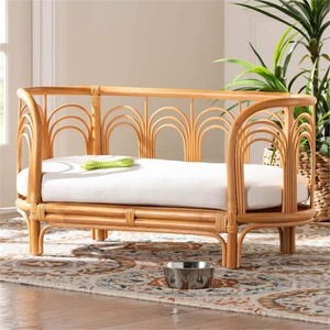 HOME IMPORTS EMPORIUM Brown Frame Specialty Size Platform Bed, Sturdy Rattan Pet Bed for All Animals, Cushioned Pet Bed