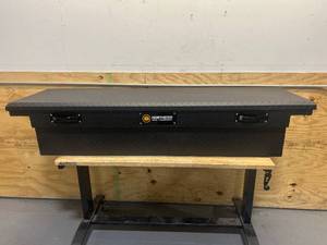 lot 41 image: Northern Tool  Equipment Low-Profile Crossover Truck Toolbox with Removable Tray, 69in. x 20in. x 13in., Aluminum, Textured Matte Black, Pull Handle Latches