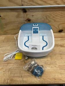 lot 108 image: Homedics Bubble Bliss  Deluxe Foot Spa Surrounds Your feet with Massaging Bubbles - Blue, (14.75 x 6.75 x14)