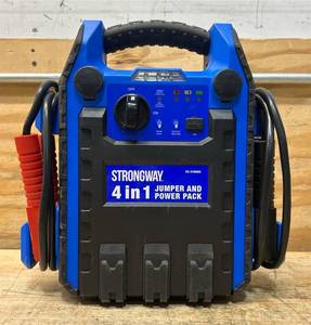 lot 231 image: Strongway 12V Lead-Acid Jump Starter and Power Pack, 900A Peak, 250 PSI Air Compressor #6106068 Msrp $99.99