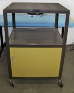 lot 39 image: Rolling  Mobile Metal Cart with Storage Cabinet and Built-in Power Cable