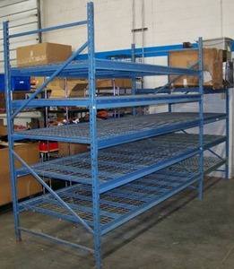lot 47 image: 8 and 4 Warehouse Pallet Racking  Industrial Shelving including Uprights, Load Beams (Rails) and Wire Decking