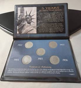 lot 20 image: 2-Separate Collectors Cases Featuring  5 Years of Liberty Head Nickels  (1902-1906)