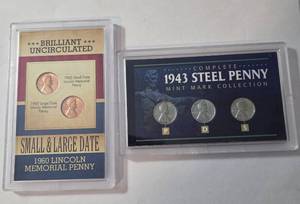lot 28 image: 1960 Lincoln Memorial Penny and 1943 Steel Penny Mint Mark Collection