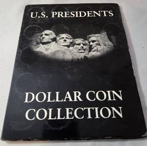 lot 33 image: Book of US Presidents Dollar Coin Collection (Includes 9 Coins)