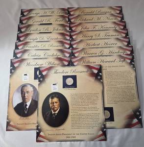 lot 38 image: The United States President Coin and Stamp Collection featuring 15 different Presidents.  Very Collectible