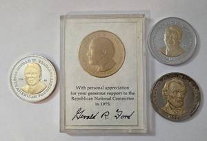 lot 13 image: Gerald R Ford , Abraham Lincoln, Ronald Reagan Commemorative Coins