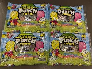 lot 279 image: WA 3 - Sour Punch Twists - Assorted Flavors (Grape, Lemon, Fruit Punch, Blue Raspberry) - 4 Bags, 9 oz Each