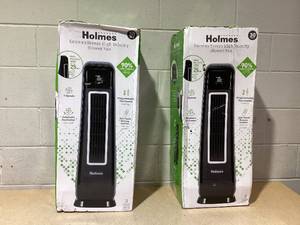 lot 101 image: LOT OF 2 Holmes 30 Extreme Breeze High Velocity Blower Oscillating Tower Fans