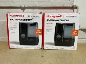 lot 202 image: LOT OF 2 Honeywell HWM845 Warm Mist Humidifier with Essential Oil Cup Filter Free Black Quiet Operation, 24-Hour Run Time, ETL Listed