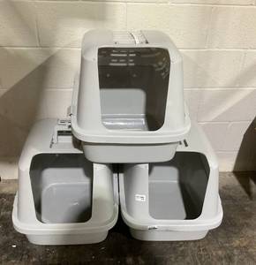 lot 309 image: LOT OF 3 Enclosed Litter Boxes (Missing Entrance Flap)