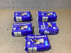 lot 408 image: LOT OF 5 up&up Dog Diapers - 18ct - S - For Small Dogs 12 To 19 Waist From 10-35 Lb.