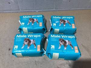 lot 409 image: LOT OF 4 up&up Male Wrap Dog Diapers - 24ct - XS - For Extra Small Dogs 8 To 12 Waist Up To 10 Lb.