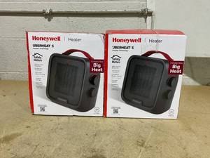 lot 210 image: LOT OF 2 Honeywell UberHeat 5 Portable Ceramic Small Space Heater - Black, HCE210B