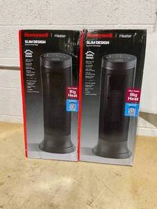 lot 211 image: LOT OF 2 Honeywell Slim Ceramic Tower Whole Room Heater in Black, HCE317B