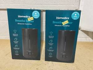 lot 230 image: LOT OF 2 HoMedics Ultrasonic Cool Mist Humidifiers with Dishwasher-Safe Components