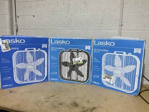 lot 239 image: LOT OF 3 Lasko Box Fans