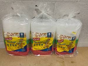 lot 319 image: LOT OF 3 Glad Take-Aways Food Storage Containers