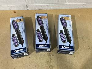 lot 251 image: LOT OF 3 Conair 2-in-1 Hot Air Curling Combo, Includes 1.5-inch Curl Brush and 1-inch Aluminum Bristle Brush