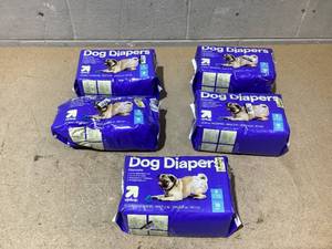 lot 419 image: LOT OF 5 up&up Dog Diapers - 18ct - S - For Small Dogs 12 To 19 Waist From 10-35 Lb.