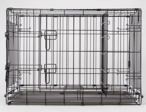 lot 49 image: Boots & Barkley Two Door Wire Collapsible Dog Crate - Black - Medium Size - 30in x 19in x 21in