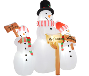 lot 55 image: Outsunny 6.1 Inflatable Three Snowmen with Sign Each, Blow-Up Outdoor Christmas Display w LED Lights for Party