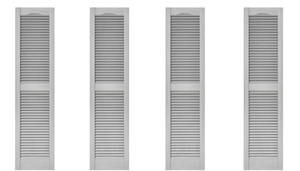 lot 167 image: LOT OF 2 Mid America 14- 12 in. x 60 in. Louvered Vinyl Exterior Shutters Pair in #030 Paintable (4 Panels Total)
