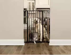 lot 168 image: Carlson Extra Tall Walk-Through Pet Gate with Small Pet Door, Black Fits Openings 29-36.5 Wide 36 High