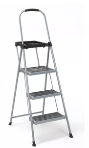 lot 423 image: Cosco 3 Step All Steel Step Stool with Tray Folding Ladder, 225 lb Capacity, Silver, 3 Rungs, 28.74 Max Height