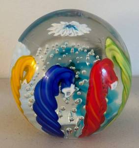 BR2 - Murano Glass Paperweight - Made In Italy - Hand-Blown With Multicolor Swirls