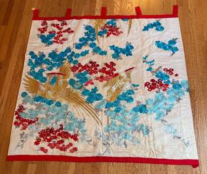 BR2 - Japanese Wall Hanging Golden Phoenix & Teal Flowers With Red Accents