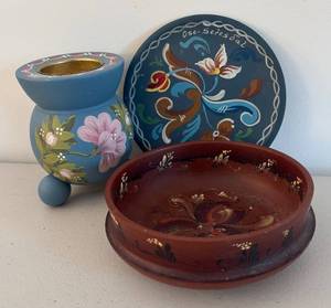BR2 - Rosemaling Plate, Candle Holder & Bowl