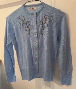 BR2 - Fashioned Turbo Interlock Sweater - Light Blue Vintage Cardigan