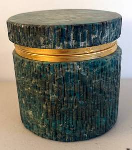 BR2 - Vintage Malachite Stone Jar with Brass Rim