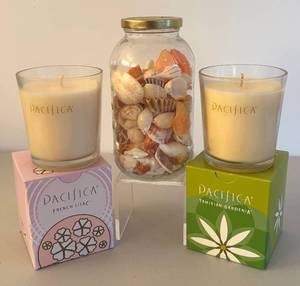 BR2 - New Pacifica French Lilac & Tahitian Gardenia Candles with Jar of Seashells
