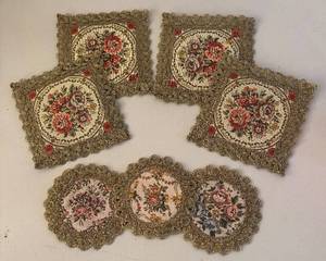 BR2 - Vintage Floral Doilies with Gold Lace Trim