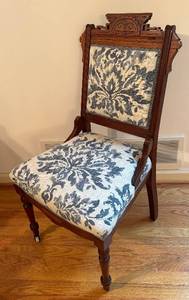 BR2 - Antique Victorian Eastlake Parlor Chair -  Damask Upholstery