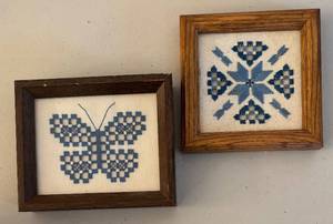 BR2 - Norwegian Hardanger Linen and Needlepoint Framed Art