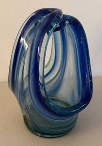 BR2 - Petite Blue Gradient Art Glass Basket
