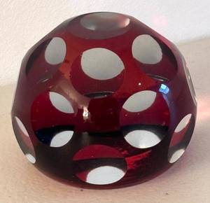 BR2 - Ruby Red Glass Paperweight with Cut to Clear Polka Dots