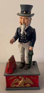BR1 - Uncle Sam Cast Iron Mechanical Coin Bank Reproduction