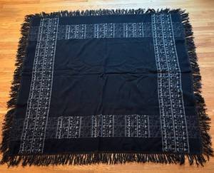BR1 - Navy Blue Blanket - Fringe and Floral Border