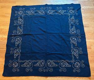 BR1 - Navy Blue Embroidered Blanket - Vintage Tapestry