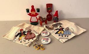 BR1 - Scandinavian Folk Art Lot - Dala Horse, Candleholders, Spoons, Linen Napkins and More