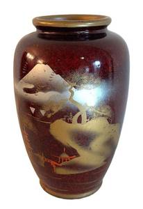 BR1 - Asian Style Vase with Gold Landscape Motif