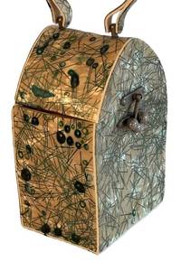 BR1 - Lucite Vintage Handbag - 7.5 x 4 x 5 in - Abstract Line Pattern, 1940s-1950s