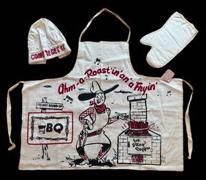BR1 - Vintage Chef Apron With Hat & Oven Mitt